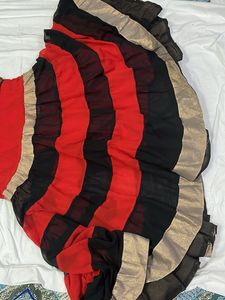 Red &amp; Black Striped Dress with Embroidery
