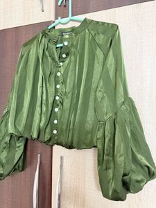 Olive Green Balloon Sleeve Top