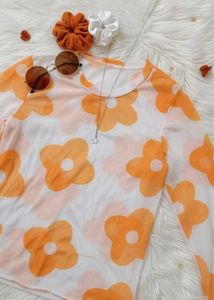 White floral mesh top