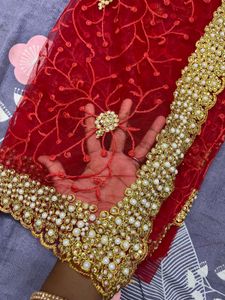 Red Embroidered Saree with Blouse