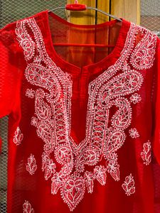 Red Embroidered Kurta