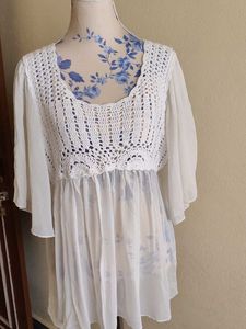 White Crochet Detail Top