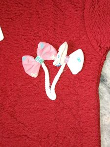 Red Textured Tee with Bow Detail