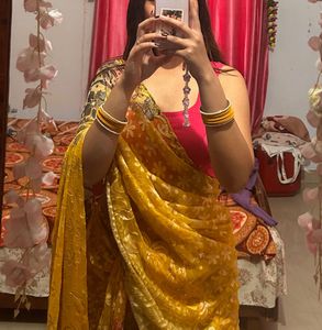 Elegant Embroidered Yellow Saree
