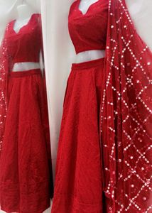 Red Sequin Lehenga Choli Set