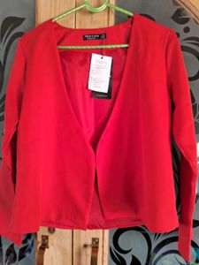 Chic Red Open Front Blazer