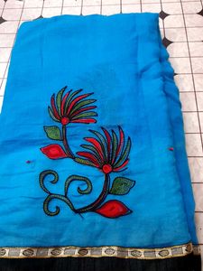 Vibrant Blue Embroidered Floral Saree/Dupatta