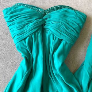 Elegant Teal Beaded Evening Gown