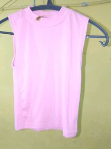 Cute Pink Sleeveless Mock Neck Top
