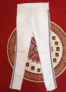 White Jeans with Striped Detail