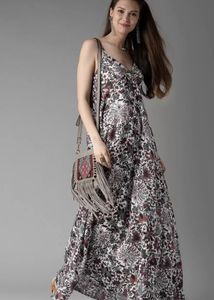HERE&amp;NOW Women White &amp; Navy BluePrinted Maxi Dress
