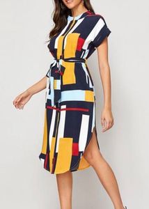 ELEGANT PRINTED SHIRT STYLE DRESS FOR WOMEN