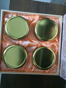 Wooden Box With 4 Glass Jars