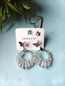 🦋Boho Butterfly Hoop Earrings – White Beaded