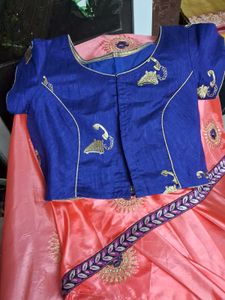 New Unique BabyPink & BlueBorder SilSaree withBlou