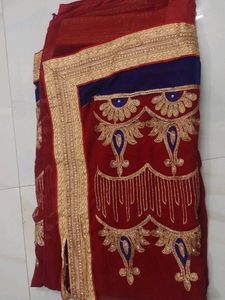 Red & Blue Embroidered Sari
