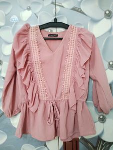 Ruffled Cute Top Peachy Pink Colour