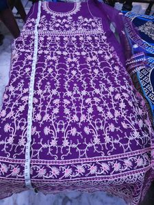 Beautiful Net Semi Stitched Gown With Dupatta