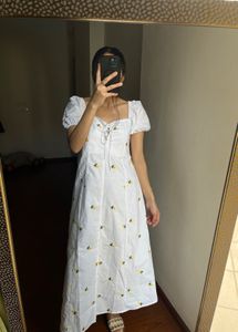 Floral Embroidered White Bustier Cotton MAXI Dress