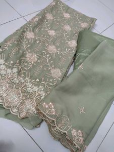 olive green Dress Material