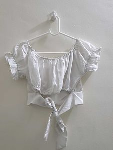 White Tie-Back Crop Top