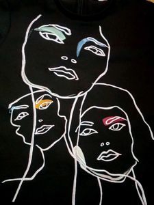 Embroidery Abstract Faces Graphic Tee