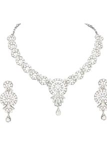 Elegant Silver-toned Necklace &amp; Earring Set