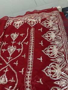 vintage red aari tari work saree