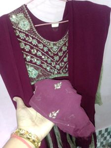 Dark Marjenta Anarkali With Embroidery