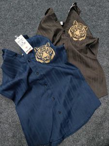 Embroidered Tiger Shirt - 10+ Colour  Size-M L Xl