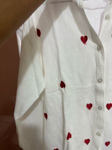 Heart Embroidered White Top