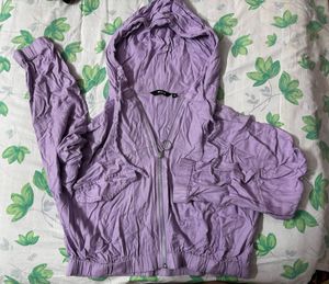 Light purple hooded zip-up Cropped  jacket