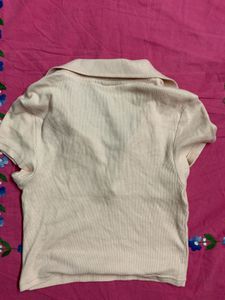 Peach Ribbed Polo Top