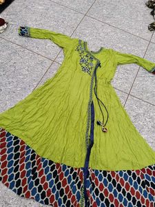 Green Embroidered Angrakha Kurti