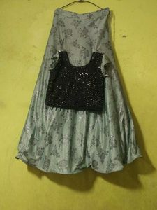 Green Black Partywear Fully Stitched Lehenga