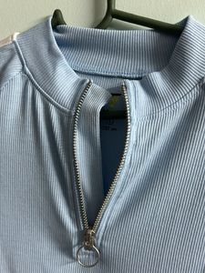 Blue Ribbed Full Sleeve Active Wear