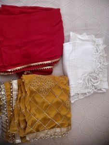 Yellow,Red And White Dupatta