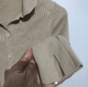Collared Ribbed Button Detailed Top
