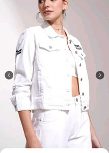 White Solid Denim Jacket
