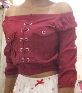 Maroon Crop Top And Bottom Pants