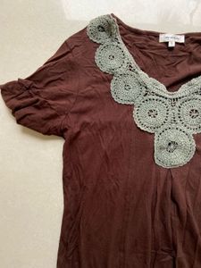 Brown Crochet Detail Top