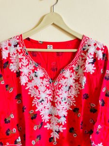 Red Embroidered Kurta