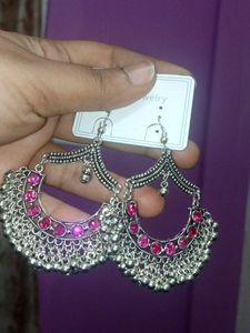 Silver Tone Jhumka Earrings