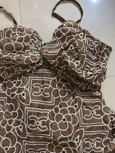 Brown Floral Embroidered Top
