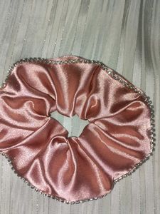 SET OF 2 Satin Scrunchies with Rhinestone Detail