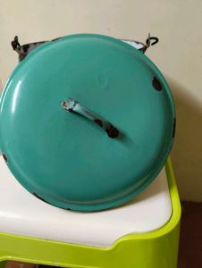 Vintage Teal Enamel Kettle Pot - Rustic Decor