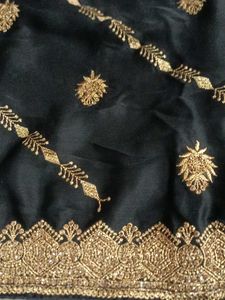 Elegant Black &amp; Gold Embroidered Saree