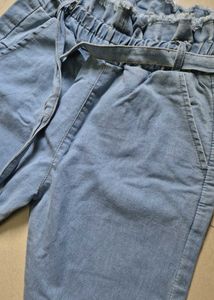 High-Waist Light Blue Paperbag Jeans with Belt