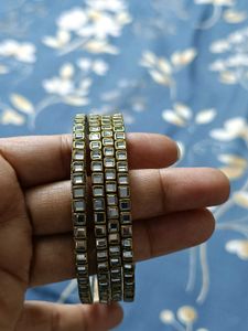6 Metallic Mirror &amp; Pearl Bangle Set 2 Pair