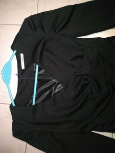 Elegant Black V neck Long Sleeve Dress